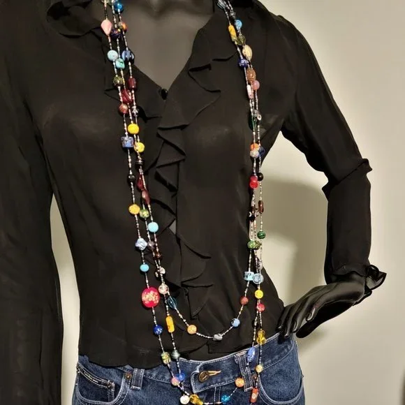 FABULOUS Vintage ITALIAN GLASS BEAD Triple Strand Necklace - Picture 3 of 8
